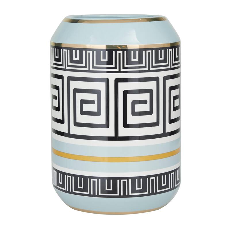 Ceramic Decorative Vase with Greek Knot Pattern - Teal - Roche River Decor