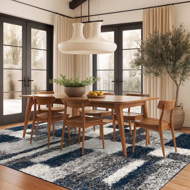 World Rug Gallery Distressed Modern Boxes Plush Shag Area Rug