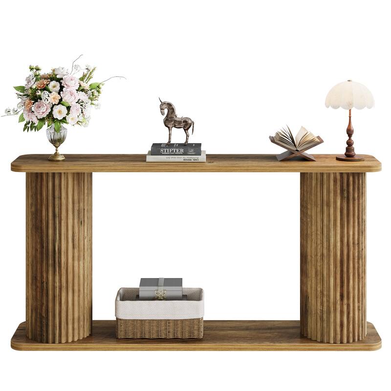63" 2-Tier Console Table with Shelves, Behind Couch Sofa Entryway Foyer Accent Table for Hallway Entrance Living Room
