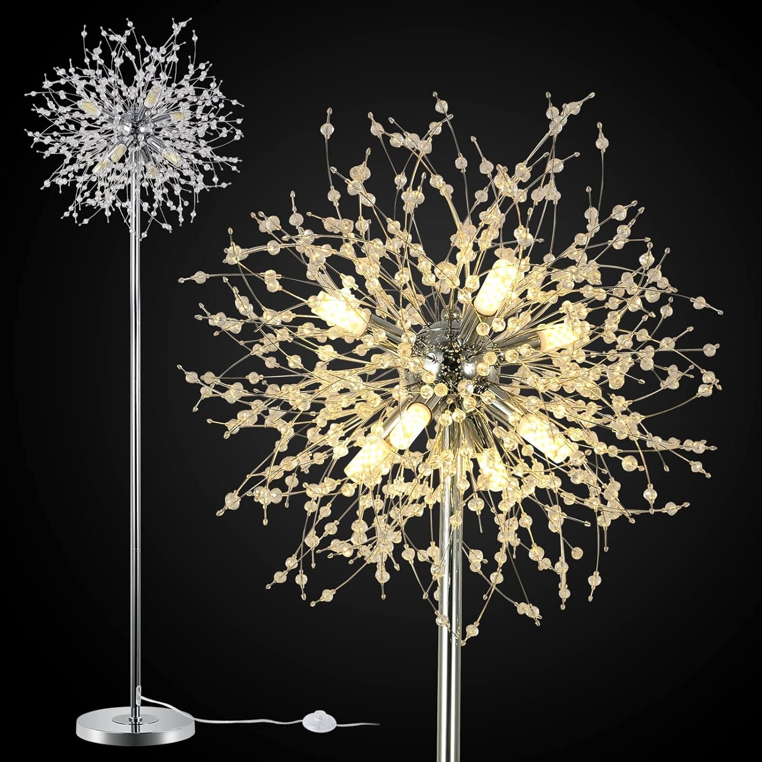 69 inch Crystal Floor Lamp, Modern Standing Lamp with K9 Crystal