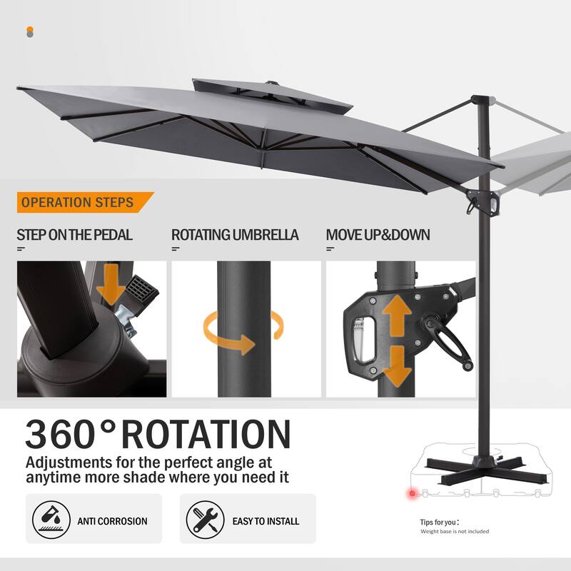 Pellebant 10'X10 FT Outdoor Patio Square Cantilever Umbrella with Double Top
