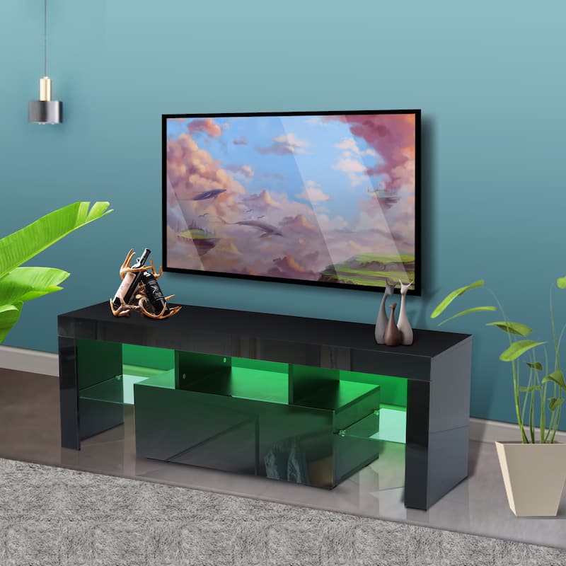 Morden TV Stand With LED Lights And Drawer