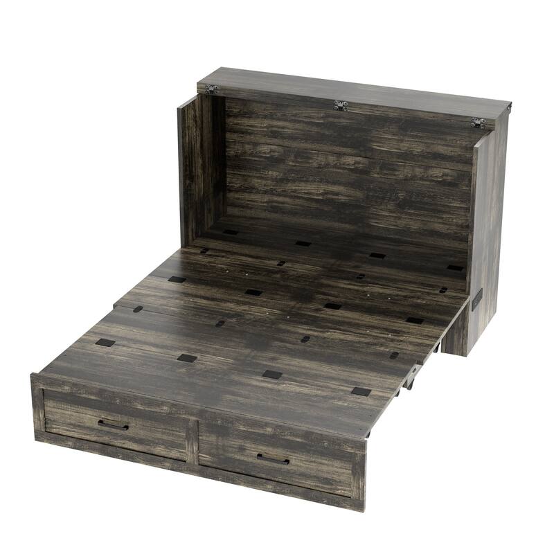 Murphy Bed Cabinet Queen Size with Charging Station, Multi-Functional Foldable Platform Bed with 1 Large Storage Drawer