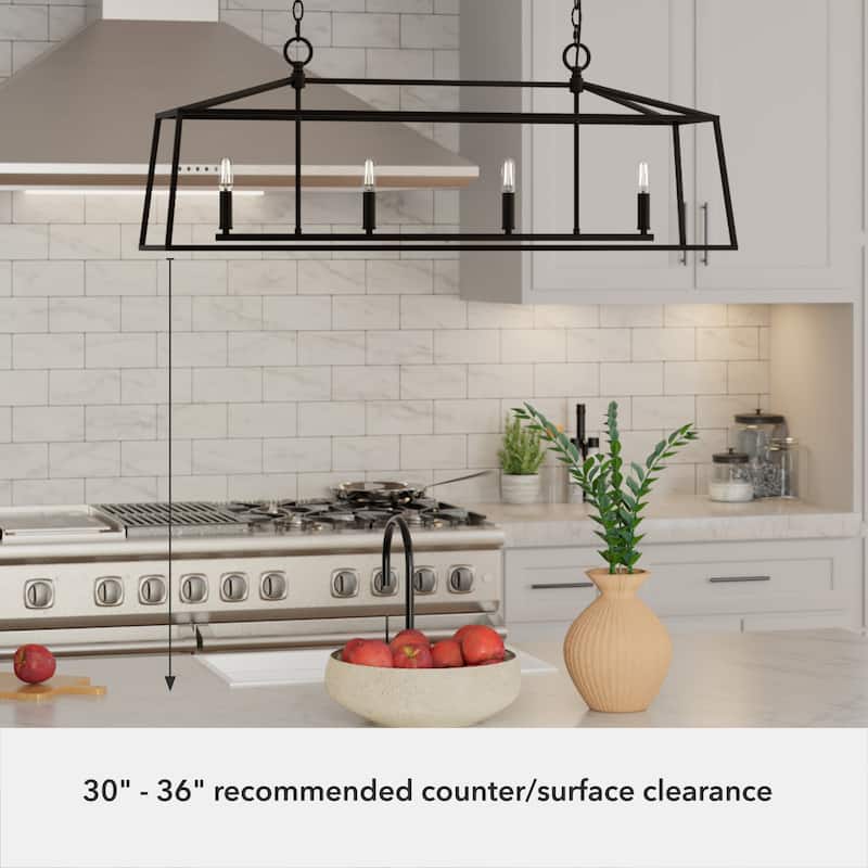 Hunter Fair Oaks 4-Light Linear Chandelier - Dining Room, Island - Modern, Transitional, Lantern, Geometric - Designer!