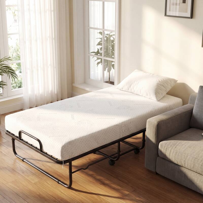 Gymax Twin Size Folding Bed w/Memory Foam Mattress Metal Frame for