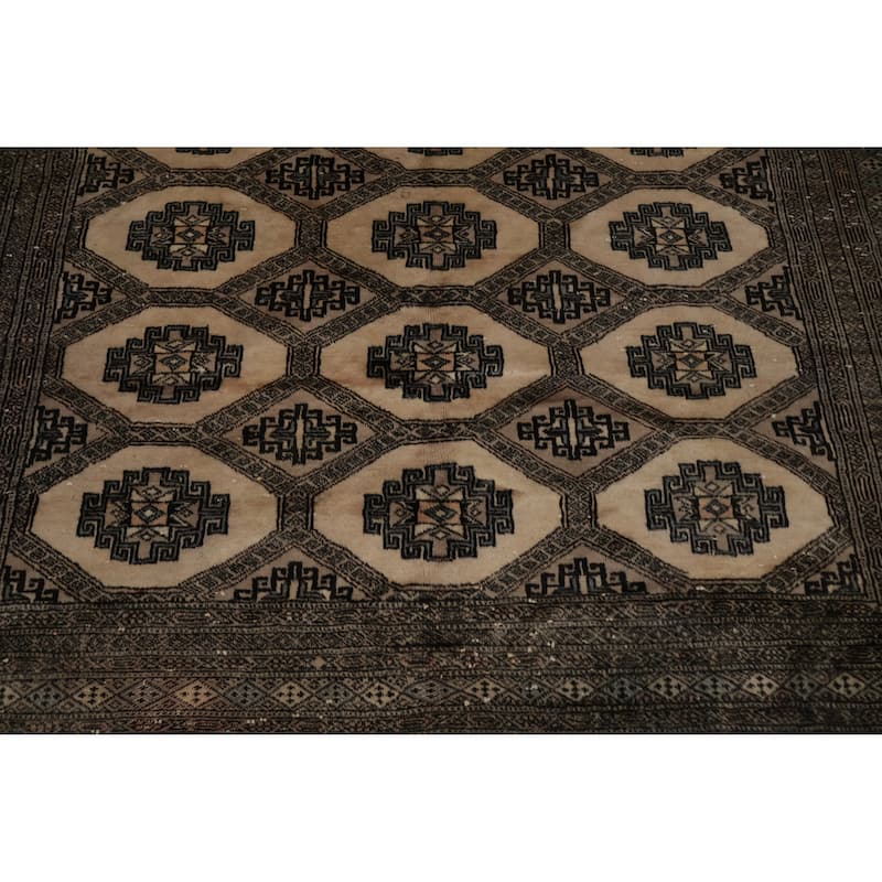 Hand Knotted Oriental 100% Wool Carpet Traditional Geometric Beige & Ivories Bokhara Area Rug - 5' 11'' X 6' 1''