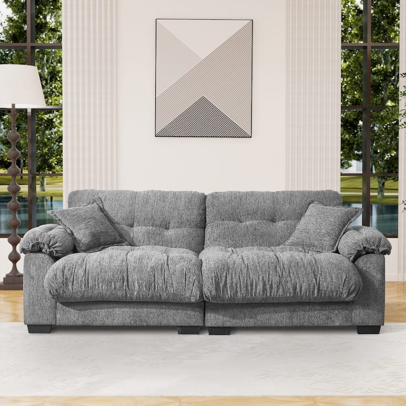 91" Modern Chenille Sofa Tufted Upholstered Couch with Two Throw Pillows for Living Room, Office, Living Room - Grey