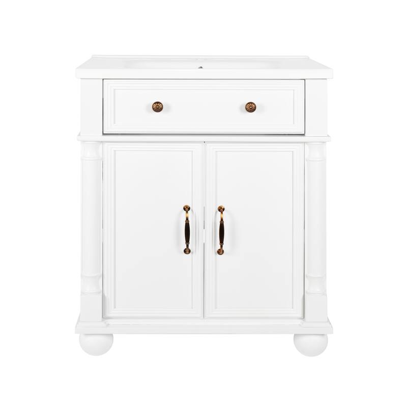 27.8-Inch Mid-Century Bathroom Vanity Sink with Roman Column Base, Farmhouse Freestanding Storage Cabinet