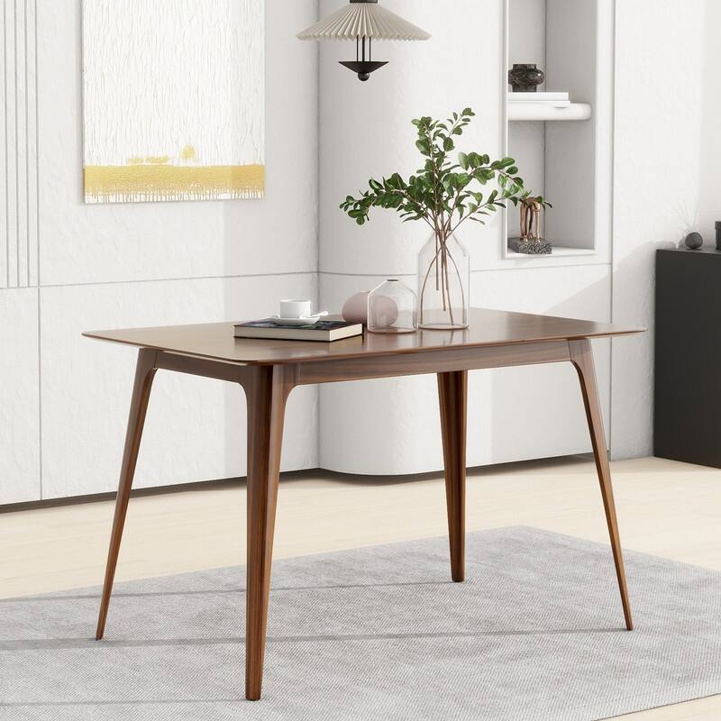 Mid-Century Modern Dining Table-Solid Rubberwood Legs & Faux Wood Top,47.2"W - Easy Assembly