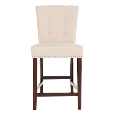 SAFAVIEH 26- Inch Taylor Beige/ Espresso Tufted Counter Stool (Set of 2) - 20" x 26.5" x 40.5"