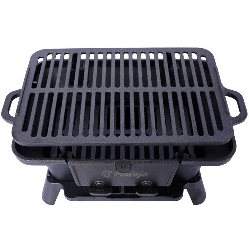 Anmytek Compact Cast Iron Tabletop Charcoal Grill with Dual-Layer Grate, Portable Mini BBQ Grill with Sliding Ash Door