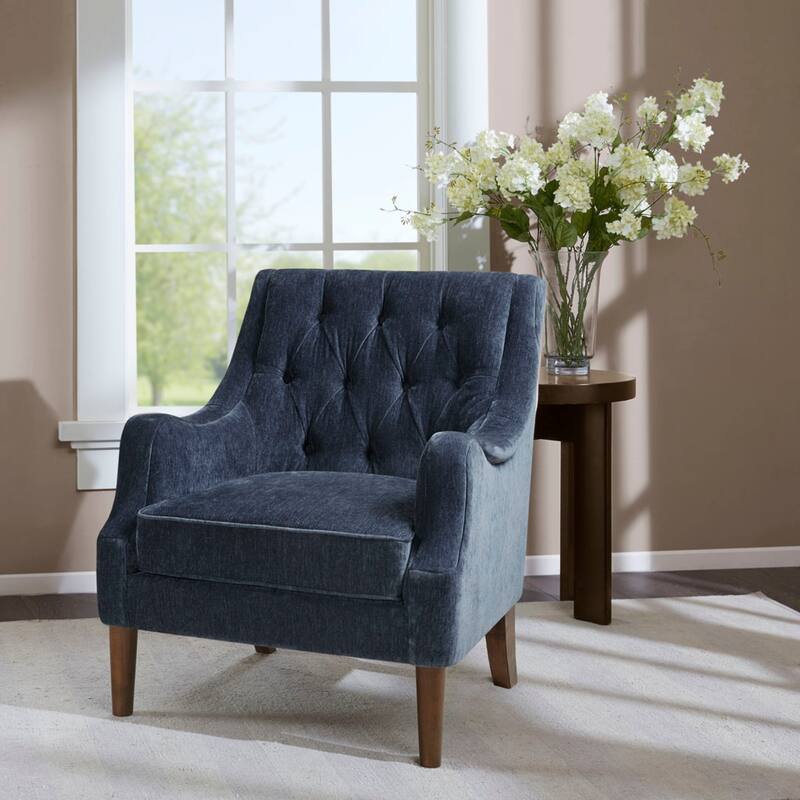 Roomfitters Button Tufted Accent Chair, Upholstered Armchair with Solid Wood Legs, Living Room Lounge Chair