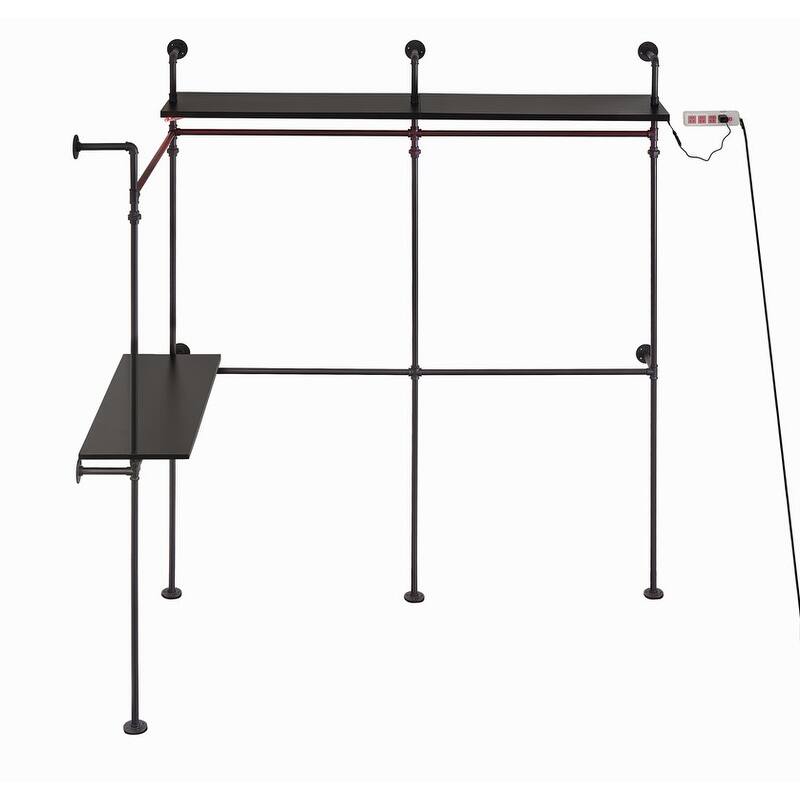 Reversible 118.3" Clothes Rack for Hanging Clothes, with LED Lights & Shelves
