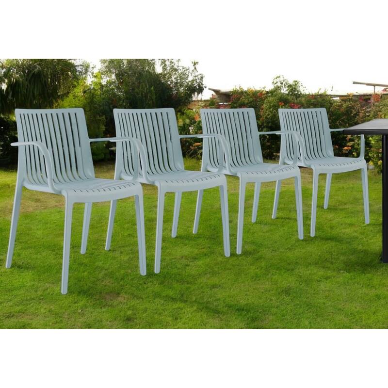 HomeRoots Set of Two Baby Blue Heavy Duty Plastic Outdoor Stacking Arm Chairs - Baby Blue