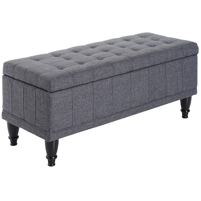 Linen Storage Bench with Soft Close Lid Upholstered Seat Hidden Compartment Hardwood Legs for Entryway or Bedroom