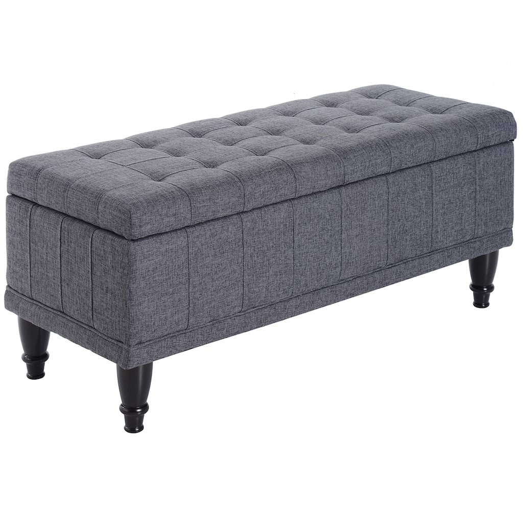 Storage Ottoman, Linen Fabric Button Tufted Storage Bench with Soft Close Lid for Living Room, Entryway or Bedroom