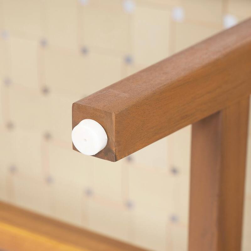 Modern Acacia Bench - Textured Leather Weave Design