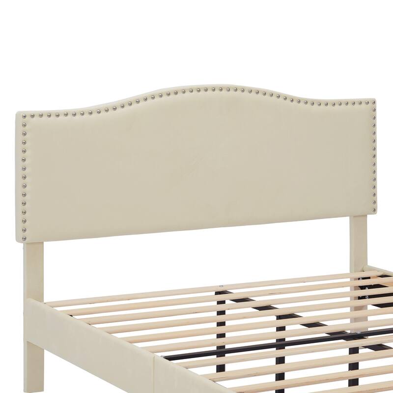 Javlergo Upholstered Platform Bed Frame with Adjustable Headboard, Strong Frame and Wooden Slats Support, Easy Assembly