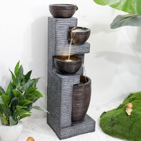 Outdoor Resin Fountain with Lights for Home Garden, Yard Decor
