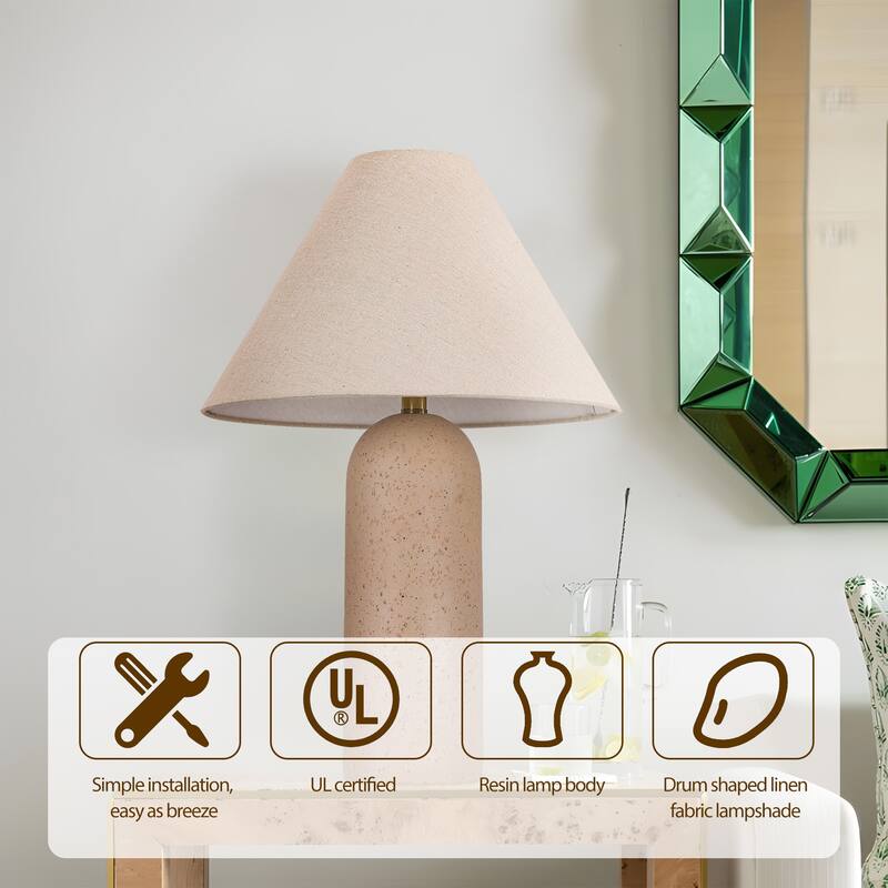 Painted Ceramic Accent Table Lamp with Cone Linen Shade
