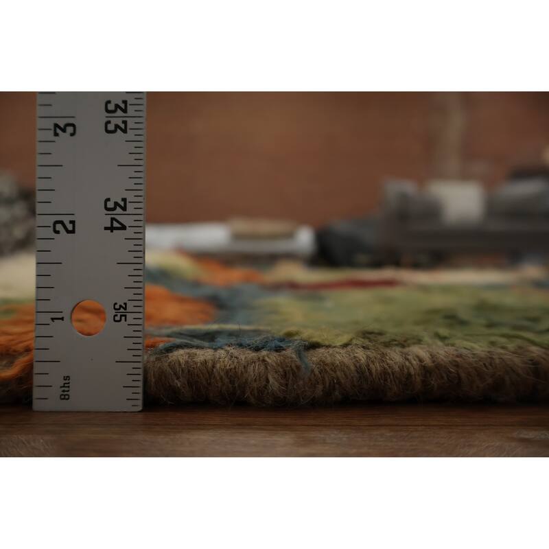 Hand Knotted Oriental 100% Wool Carpet Modern Geometric Multi-Colored Moroccan Area Rug - 9' 11'' X 6' 7''