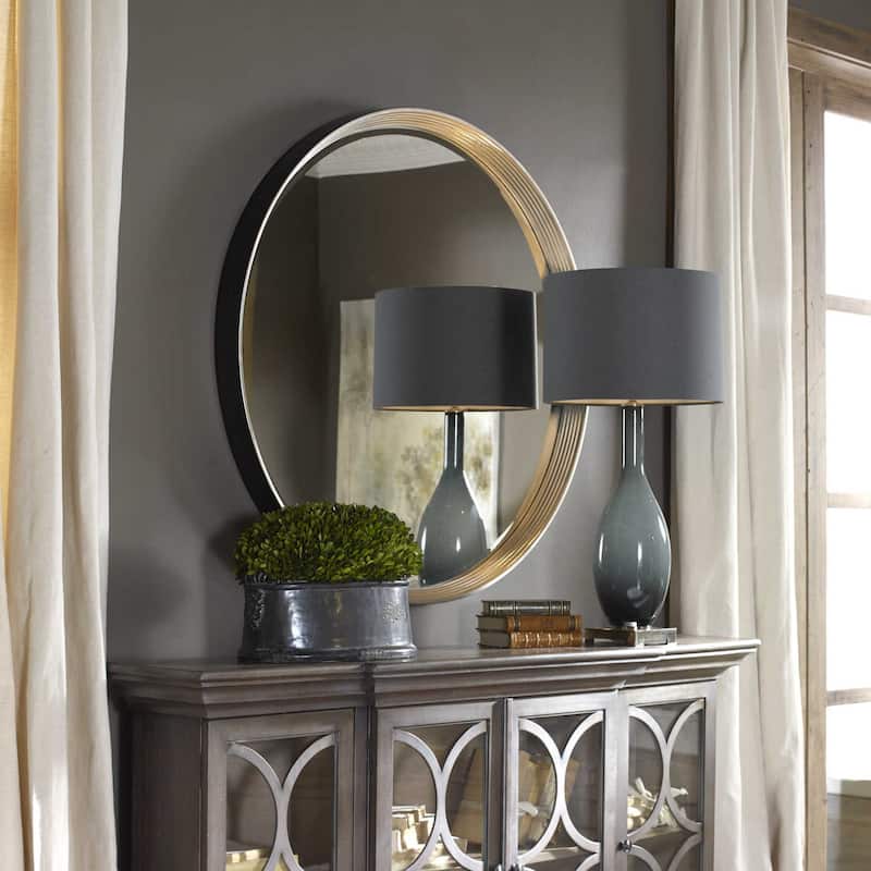 Uttermost Serenza Large Contemporary Round Beveled Wall Mirror