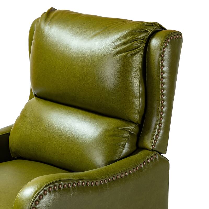 Brigida Cigar Genuine Leather Pushback Recliner with Nailhead Trim by HULALA HOME
