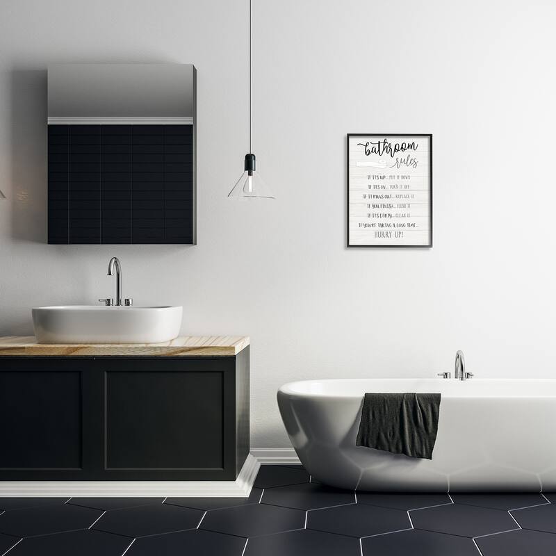 Stupell Bathroom Rules Toilet Paper Sign Country Plank Pattern Framed Wall Art - Black