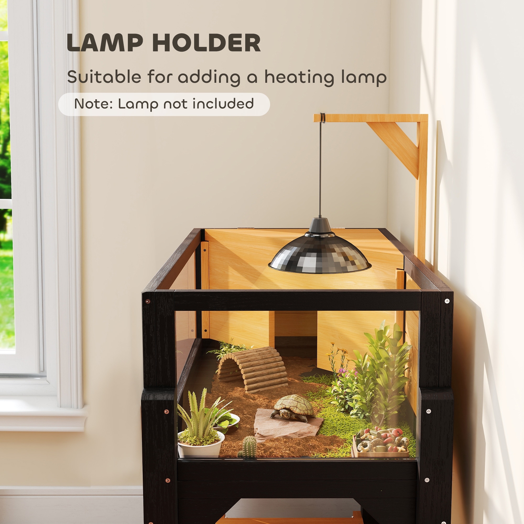 PawHut Tortoise Habitat with Storage Shelf, Wooden Tortoise
