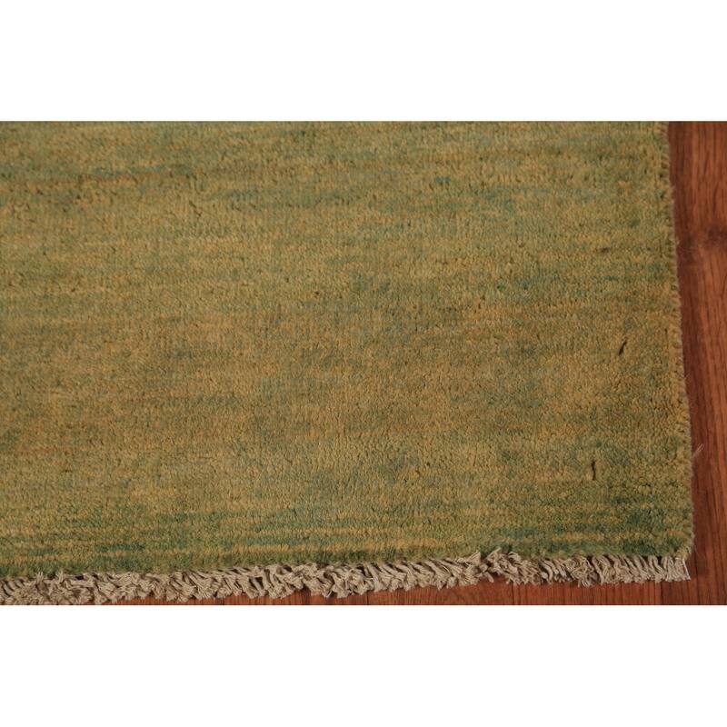 Green & Yellow Modern Gabbeh Runner Rug Handmade Wool Carpet - 2'8" x 9'6"