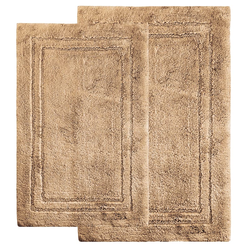Superior Cotton Solid Non-slip Backing 2-Piece Bath Rug Set - Latte