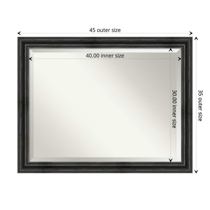 Beveled Wood Wall Mirror - Rustic Pine Black Frame