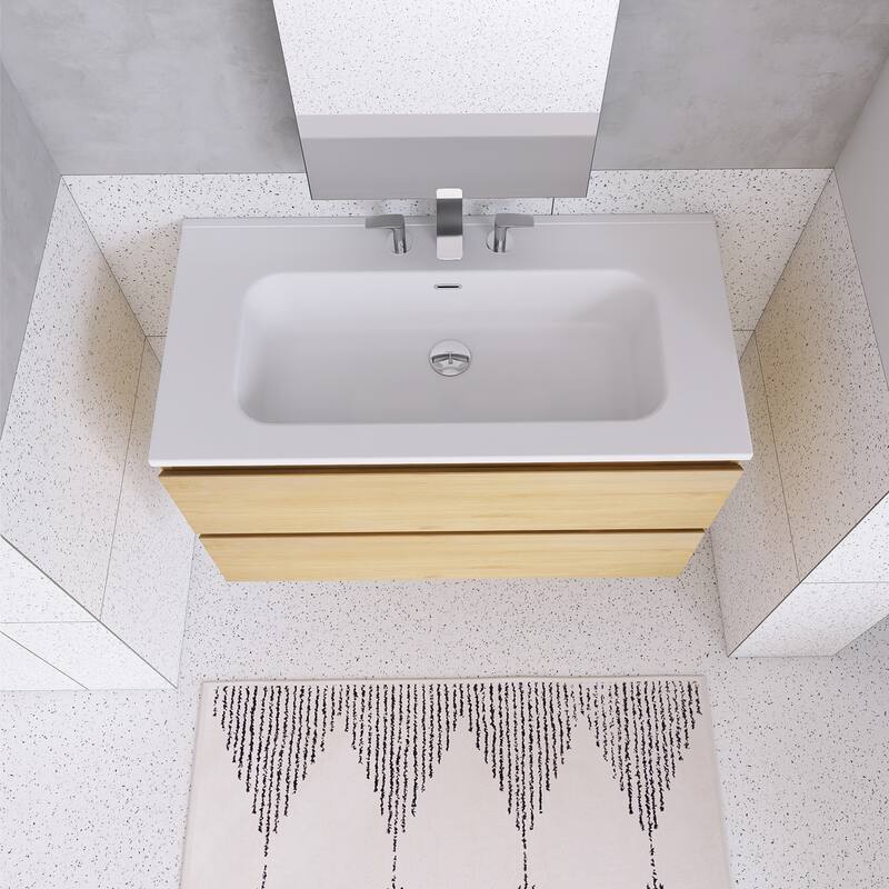 Floating Integrated Bathroom Vanity with Ceramic Sink, Three Faucet Holes