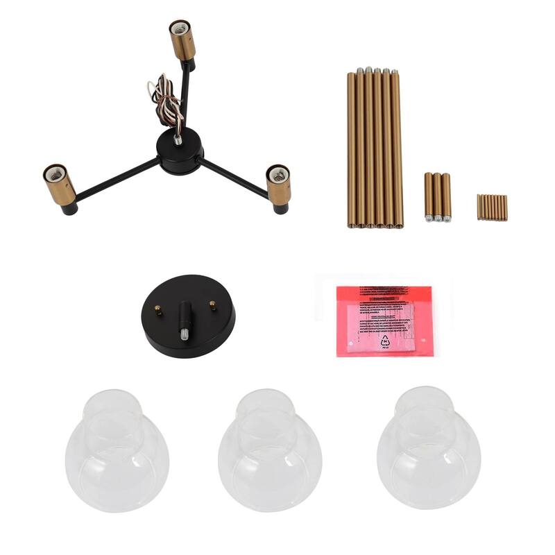 Modern 3-Light Black Gold Chandelier Pendant Light with Glass Shades Kitchen Island Light for Dining Room