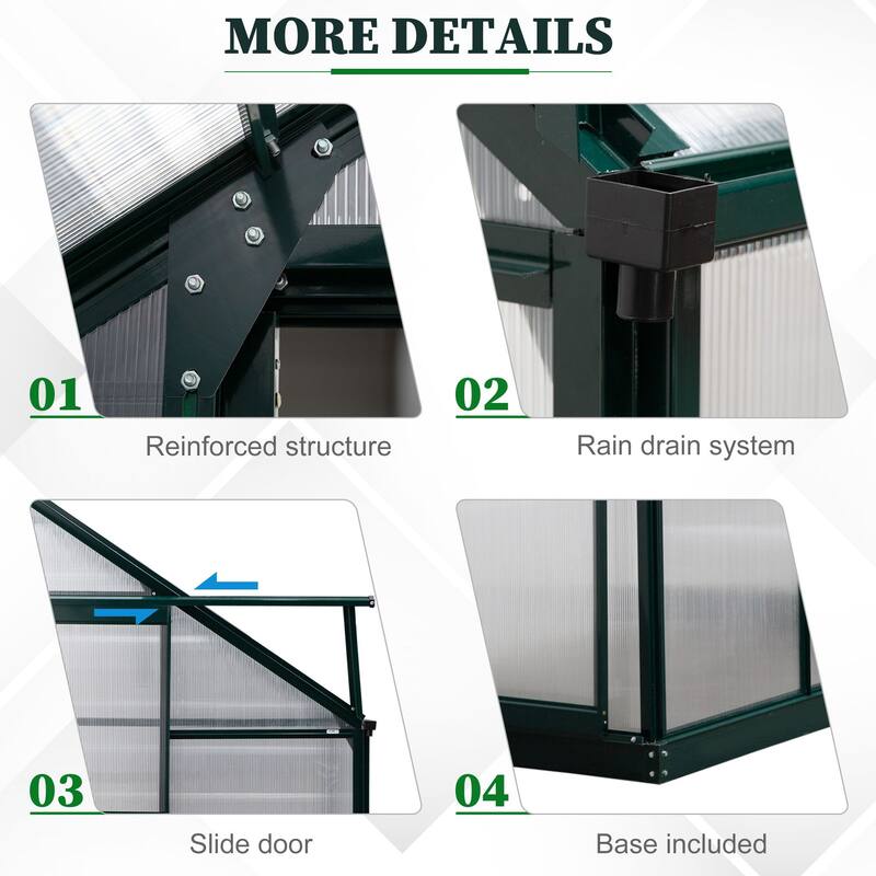 Outsunny Walk-In Garden Aluminum Polycarbonate Greenhouse with Roof Vent for Plants Herbs Vegetables