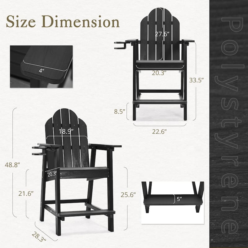 LUE BONA All Weather Plastic Outdoor Bar Stool Adirondack Chairs Bar Height Arm Chairs with Cup Holder for Balcony, Deck, Patio