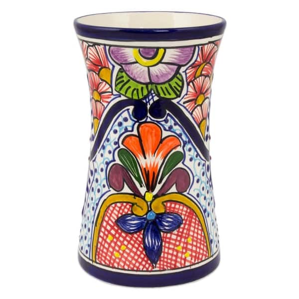 slide 5 of 4, Handmade Ceramic Vase Radiant Flowers (Mexico) Multi - 7.75" H x 4.5" Diam.