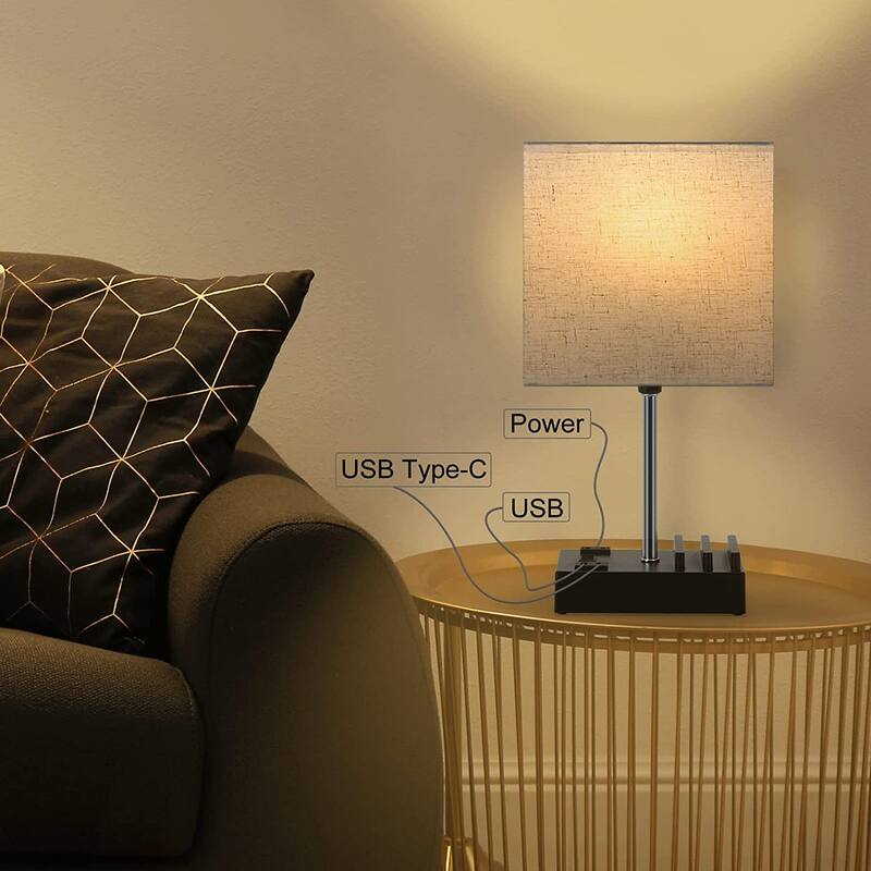 Set of 2 Bedside Lamps with Bulbs