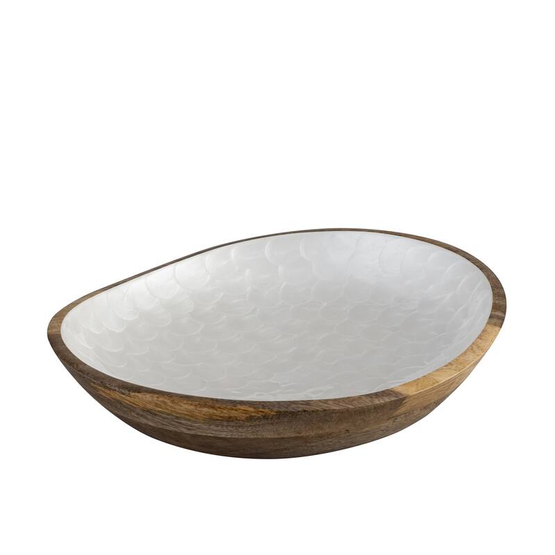 Mang Wood Bowl With White Pearl Enamel