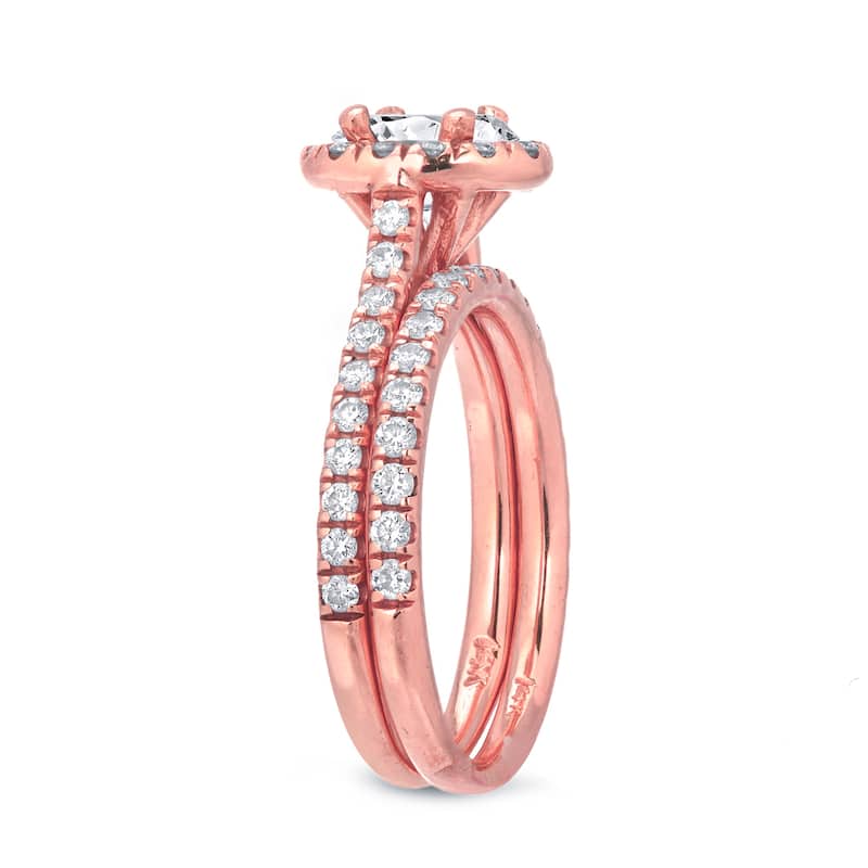 Auriya 14k Rose Gold 1ctw Halo Oval Diamond Engagement Ring Set