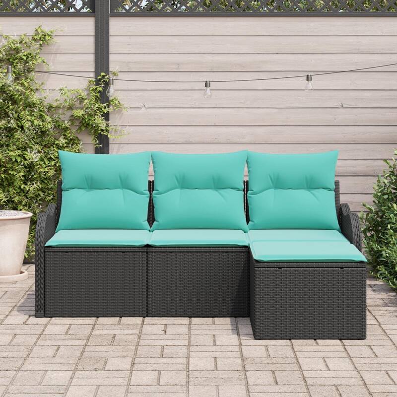vidaXL 4 Garden Sofa Set with Cushions Black/Brown/Grey Synthetic Rattan - 69.3 x 24.4 x 27.2