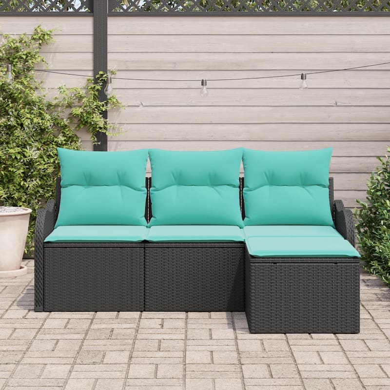 vidaXL 4 Garden Sofa Set with Cushions Black Poly Rattan - 69.3 x 46.1 x 27.2