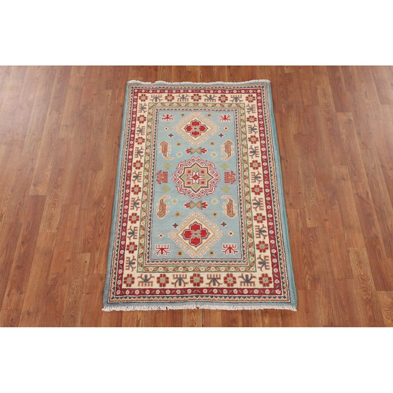 Light Blue Kazak Oriental Rug Handmade Accent Wool Carpet - 2'9" x 4'3"