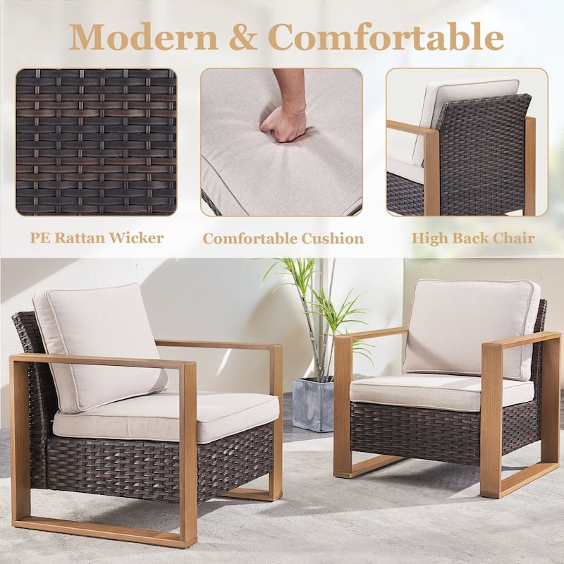 Pocassy Fire Pit Table with Outdoor Sofa Chair Ottoman Set