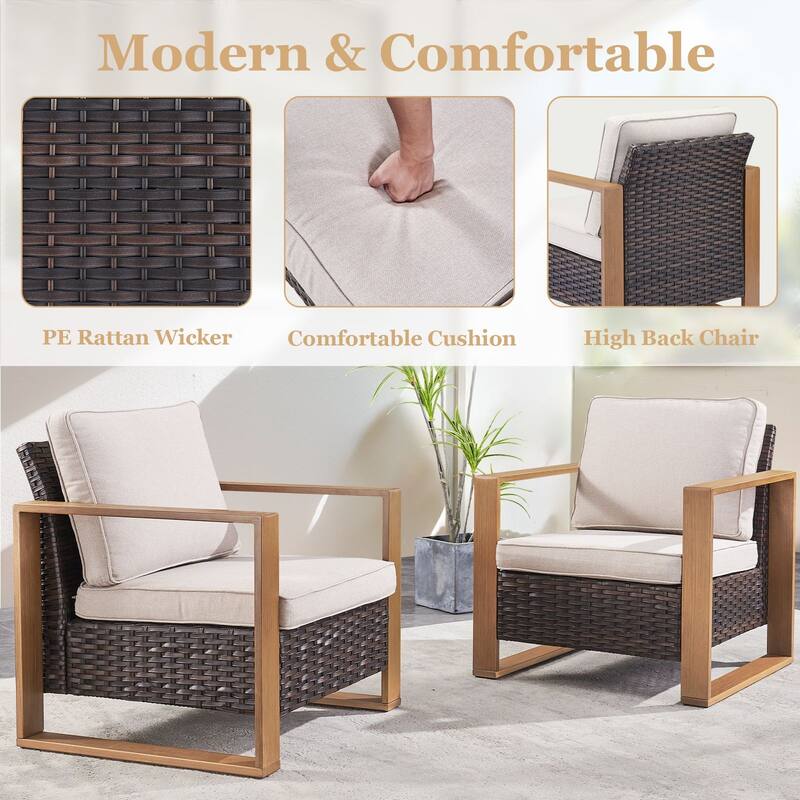 Pocassy Outdoor 30" Fire Pit Table with Sofa Swivel Chair Set