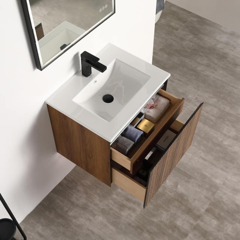 Blossom Lille Brown Walnut Floating Vanity with LED & Acrylic Sink