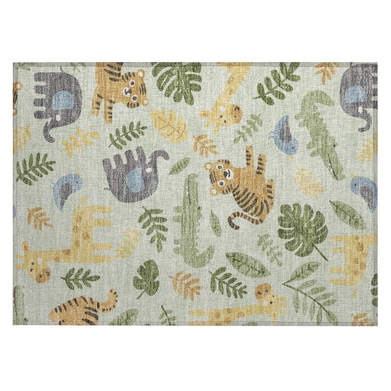 Machine Washable Indoor/ Outdoor Whimsy Safari Animals Chantille Rug