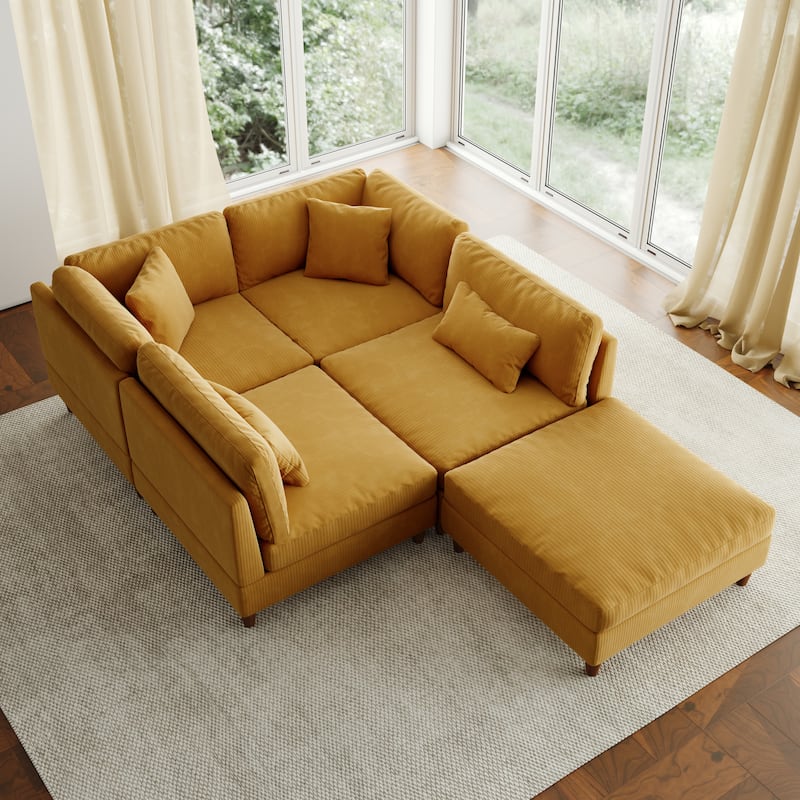 5-Piece Modern Comfy Corduroy Modular Sectional Sofa with Ottoman