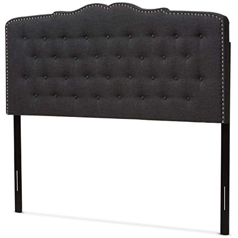 Dark Grey Queen Fabric Upholstered Headboard with Curved Top and Button Tufting for Modern Contemporary Style