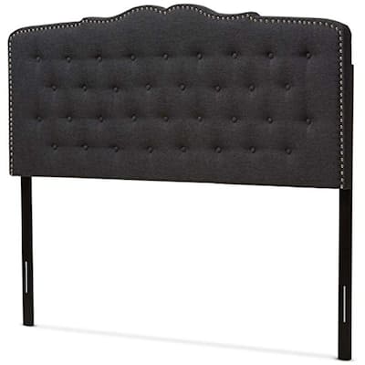 Dark Grey Queen Fabric Upholstered Headboard with Curved Top and Button Tufting for Modern Contemporary Style